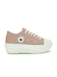 Stylish Peach Canvas Chunky Sneakers For Women-thumb1