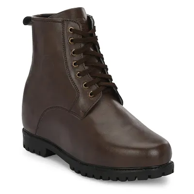 Stylish Brown Synthetic Solid Flat Boots For Men