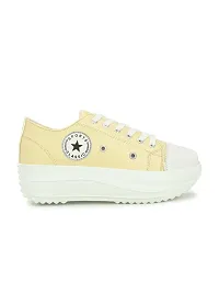 Stylish Yellow Canvas Chunky Sneakers For Women-thumb1
