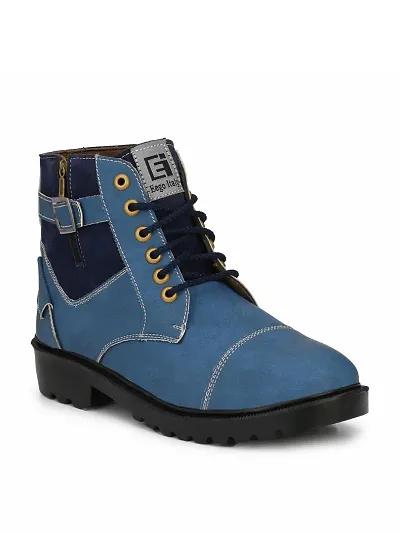 Stylish Blue Synthetic Boots For Men