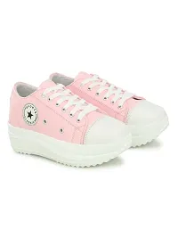 Stylish Pink Canvas Chunky Sneakers For Women-thumb4