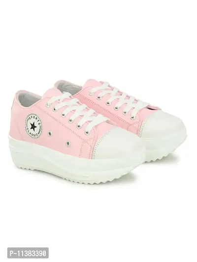 Stylish Pink Canvas Chunky Sneakers For Women-thumb5