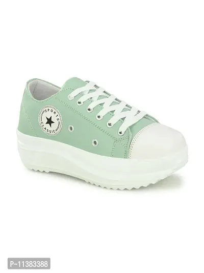 Stylish Green Canvas Chunky Sneakers For Women-thumb0