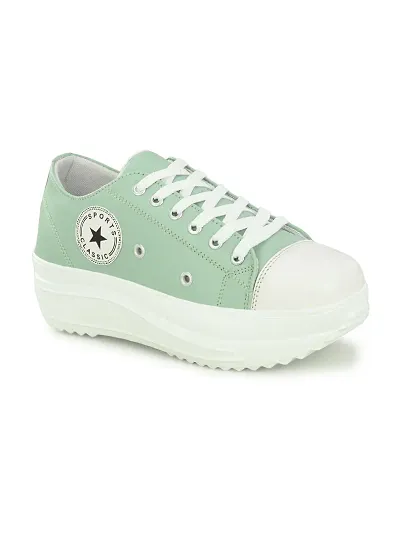 Stylish Green Canvas Chunky Sneakers For Women