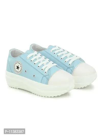 Stylish Blue Canvas Chunky Sneakers For Women-thumb5