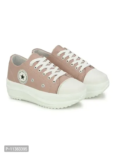 Stylish Peach Canvas Chunky Sneakers For Women-thumb5