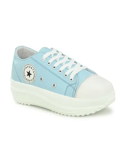 Stylish Blue Canvas Chunky Sneakers For Women