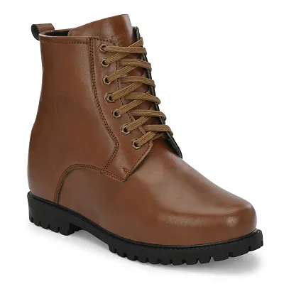 Stylish Tan Synthetic Solid Flat Boots For Men
