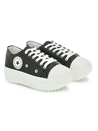 Stylish Black Canvas Chunky Sneakers For Women-thumb4