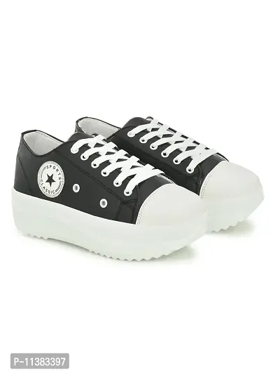 Stylish Black Canvas Chunky Sneakers For Women-thumb5