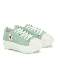 Stylish Green Canvas Chunky Sneakers For Women-thumb4