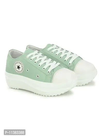Stylish Green Canvas Chunky Sneakers For Women-thumb5
