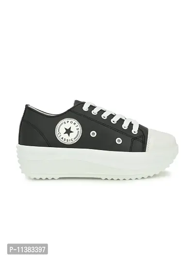 Stylish Black Canvas Chunky Sneakers For Women-thumb2