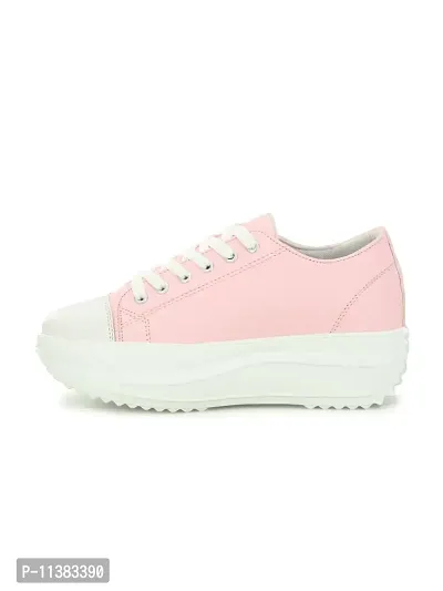 Stylish Pink Canvas Chunky Sneakers For Women-thumb3