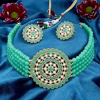 Stylish Alloy LightGreen American Diamond And Beads Work Jewellery Set For Women-thumb1