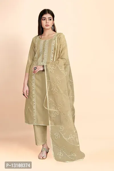 Elegant Brown Art Silk  Dress Material with Dupatta For Women