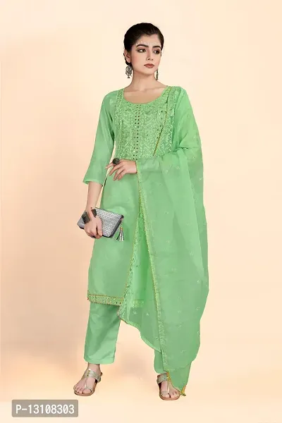 Elegant Green Art Silk  Dress Material with Dupatta For Women