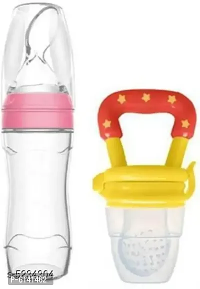 Sharda-Kids BPA Free Squeeze Style Bottle Feeder with Dispensing Spoon and Fruit Feeder and Pacifier - Fresh Food Feeder, Infant Teether Nibbler Toys, for Toddlers and Kid- Combo of 2 Items- Multicolor