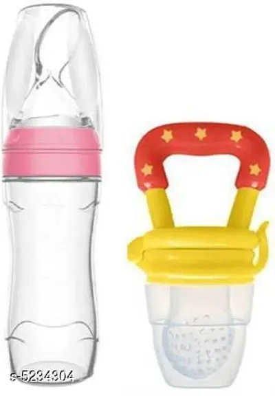 Sharda-Kids BPA Free Squeeze Style Bottle Feeder with Dispensing Spoon and Fruit Feeder and Pacifier - Fresh Food Feeder, Infant Teether Nibbler Toys, for Toddlers and Kid- Combo of 2 Items-