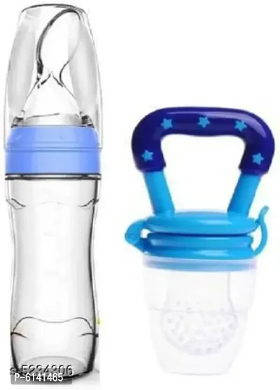 Sharda-Kids BPA Free Squeeze Style Bottle Feeder with Dispensing Spoon and Fruit Feeder and Pacifier - Fresh Food Feeder, Infant Teether Nibbler Toys, for Toddlers and Kid- Combo of 2 Items- Multicolor-thumb0