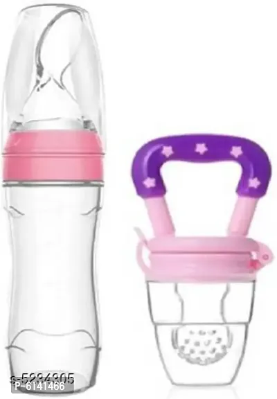 Sharda-Kids BPA Free Squeeze Style Bottle Feeder with Dispensing Spoon and Fruit Feeder and Pacifier - Fresh Food Feeder, Infant Teether Nibbler Toys, for Toddlers and Kid- Combo of 2 Items- Multicolor-thumb0