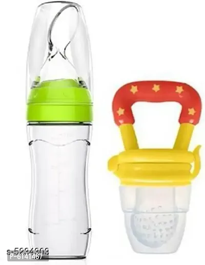 Sharda-Kids BPA Free Squeeze Style Bottle Feeder with Dispensing Spoon and Fruit Feeder and Pacifier - Fresh Food Feeder, Infant Teether Nibbler Toys, for Toddlers and Kid- Combo of 2 Items- Multicolor
