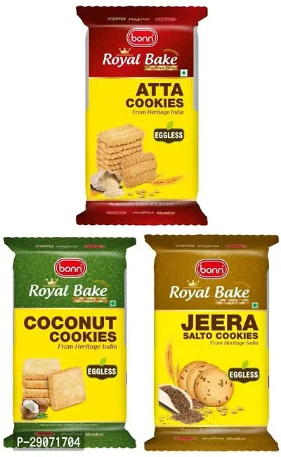 Classic Royal Bake Eggless Atta, Jeera Salto, And Coconut Cookies Bakery Biscuit 600 G, Pack Of 3-thumb0