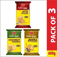 Classic Royal Bake Eggless Atta, Jeera Salto, And Coconut Cookies Bakery Biscuit 600 G, Pack Of 3-thumb1