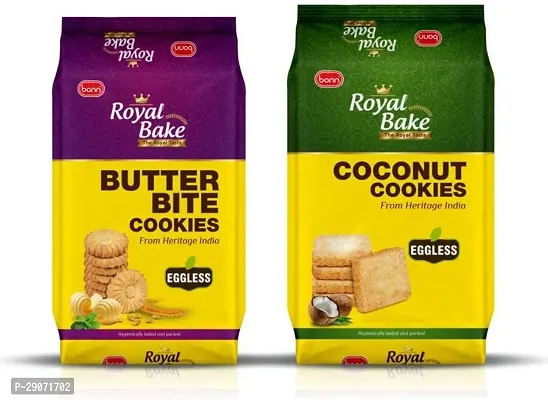 Classic Royal Bake Eggless Butter Bite And Coconut Cookies Bakery Biscuit 800 G, Pack Of 2-thumb0