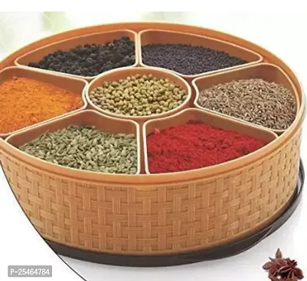 Round Masala Brown Box, Spice Box Kitchen Storage Masala Box (Plastic, Brown)-thumb0