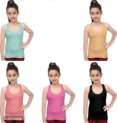 NEW TRINATH HOSIERY Soft Cotton Casual Regular Fit Sleeveless Camisole Vest for Girls (Pack of 5)-thumb0