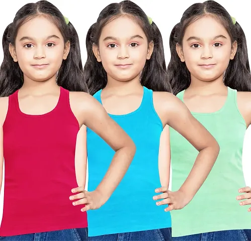 NEW TRINATH HOSIERY Soft Blend Casual Regular Fit Sleeveless Camisole Vest for Girls (Pack of 3)