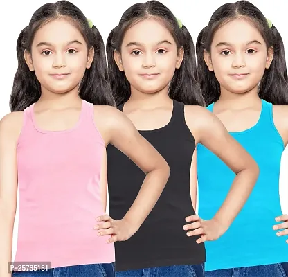 NEW TRINATH HOSIERY Soft Cotton Blend Casual Regular Fit Sleeveless Camisole Vest for Girls (Pack of 3)