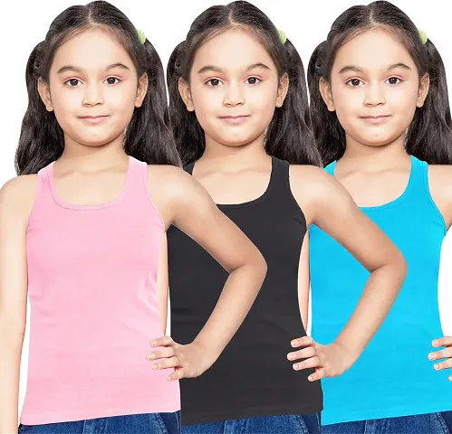 NEW TRINATH HOSIERY Soft Blend Casual Regular Fit Sleeveless Camisole Vest for Girls (Pack of 3)