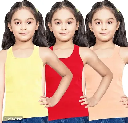 NEW TRINATH HOSIERY Soft Cotton Blend Casual Regular Fit Sleeveless Camisole Vest for Girls (Pack of 3)