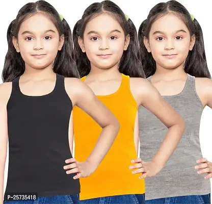 NEW TRINATH HOSIERY Soft Cotton Blend Casual Regular Fit Sleeveless Camisole Vest for Girls (Pack of 3)