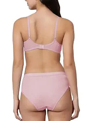 Stylish Peach Cotton Blend Solid Bra Panty Set-thumb1