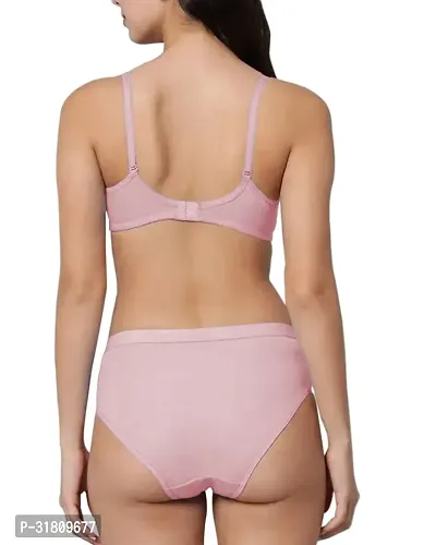 Stylish Peach Cotton Blend Solid Bra Panty Set-thumb2