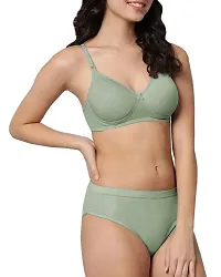 Stylish Green Cotton Blend Solid Bra Panty Set for Women-thumb3