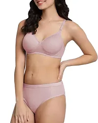 Stylish Peach Cotton Blend Solid Bra Panty Set-thumb2