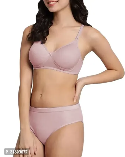 Stylish Peach Cotton Blend Solid Bra Panty Set-thumb3