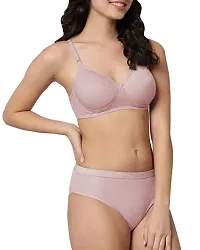 Stylish Peach Cotton Blend Solid Bra Panty Set-thumb4