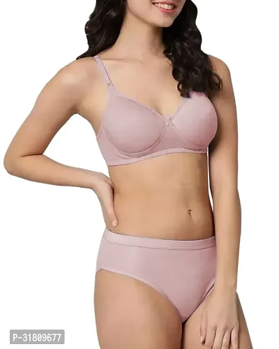 Stylish Peach Cotton Blend Solid Bra Panty Set-thumb5