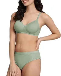 Stylish Green Cotton Blend Solid Bra Panty Set for Women-thumb1