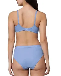 Stylish Blue Cotton Blend Solid Bra Panty Set-thumb1