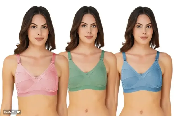 Arc de Shapes Women Cotton Full Coverage Non Padded Non-Wired Everyday Bra Pack of 3 (Green,Peach,Blue)