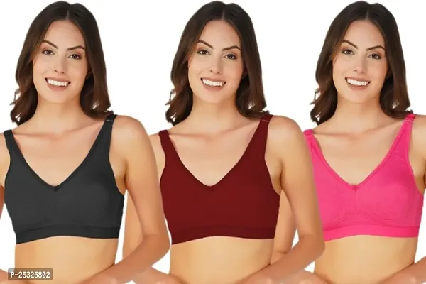 Women Stylish Cotton Blend Solid Sport Bras combo of 3