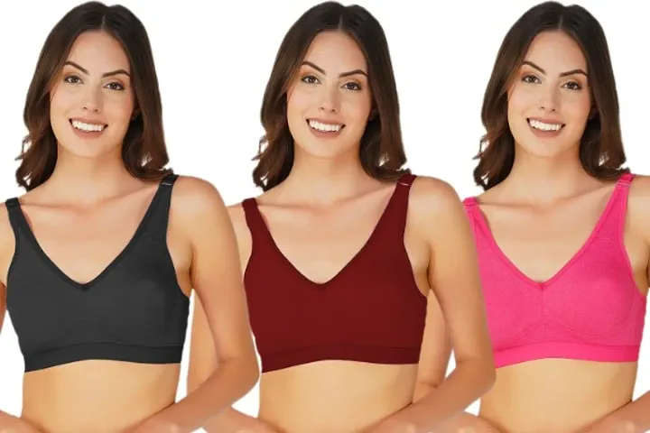 Women Stylish Blend Solid Sport Bras combo of 3