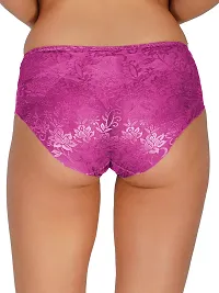 Arc de Shapes Women Cotton Lace Net Material Mid Rise Floral Design Pack of 3 Hipster Net Panty Multicolor-thumb1