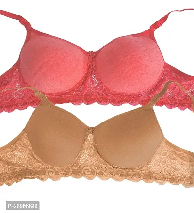 Arc de Shapes Cotton Full Coverage Lightly Padded Non-Wired Bralette Bra for Women Pack Golden-Coral  of 2-thumb0